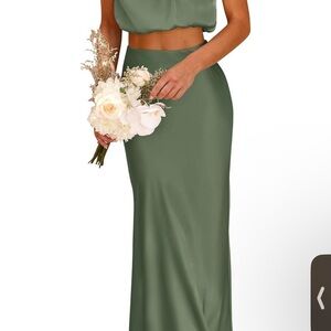 Amazon Olive Satin Maxi Skirt — Sleek High-Waist Evening Skirt